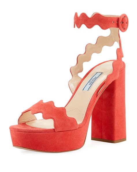 prada scalloped suede platform sandals|Prada platform sandals size 38.